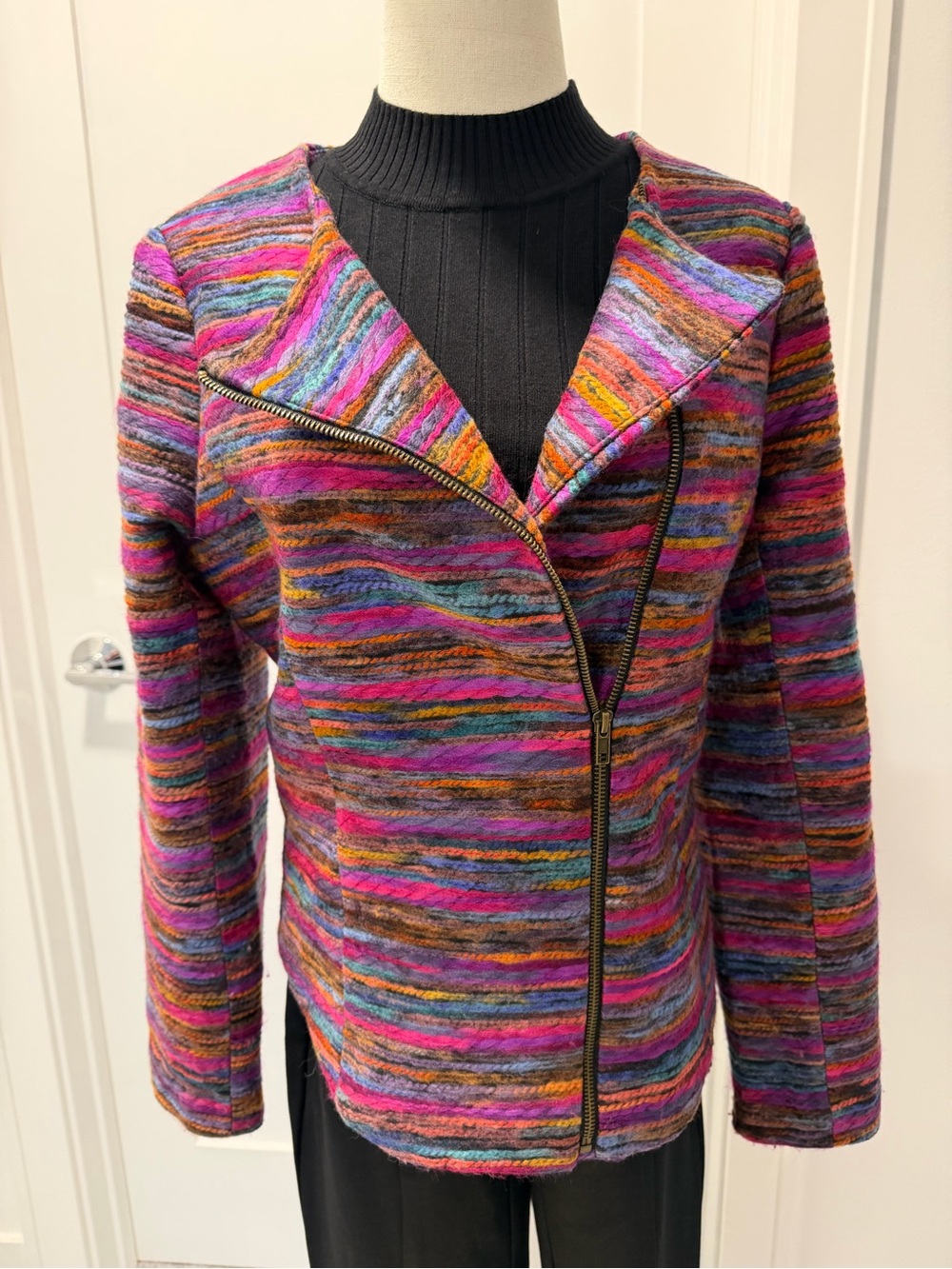 Sabine Multicolor Striped Knit Jacket in Purple, Pink, Teal and Orange
